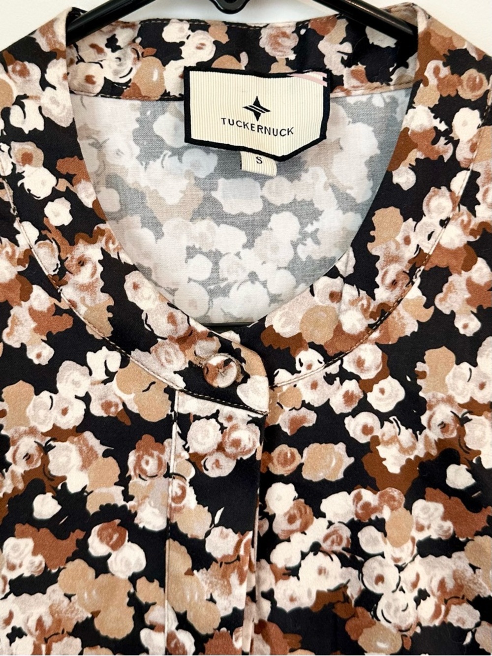 Tuckernuck Woodrose Royal Shirt Dress Brown and Cream Floral Button-Front - S - Picture 3 of 8